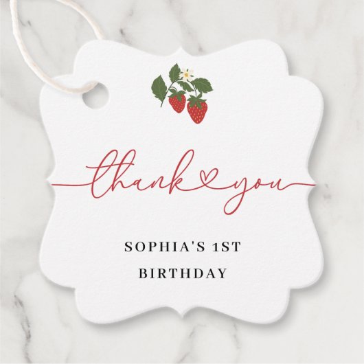 Rustiek Elegant Meisje's Berry Eerste Verjaardag Bedankjes Labels (Voorkant)