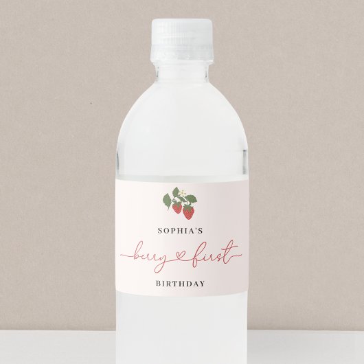 Rustiek Elegant Meisje's Berry Eerste Verjaardag Waterfles Etiket