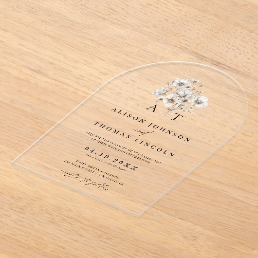 Rustiek Elegant Monogram Bloemen Bruiloft Acryl Uitnodigingen (Laagn)