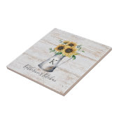 Rustiek Elegant Monogram Zonnebloem Eucalyptus Tegeltje (Zijkant)