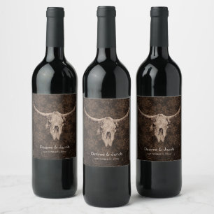 Rustiek Elegant Trouwen Bruin Western Bull Skull Wijn Etiket