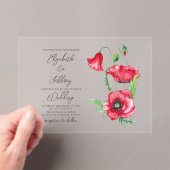 Rustiek Elegant Waterverf Script Red Poppy bruilof Acryl Uitnodigingen (Insitu (Draagbaar))