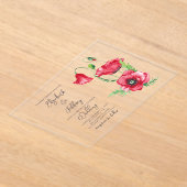 Rustiek Elegant Waterverf Script Red Poppy bruilof Acryl Uitnodigingen (Laagn)