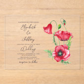 Rustiek Elegant Waterverf Script Red Poppy bruilof Acryl Uitnodigingen (Voorkant)