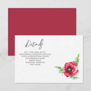 Rustiek Elegant Waterverf Script Red Poppy bruilof Informatiekaartje