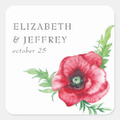 Rustiek Elegant Waterverf Script Red Poppy bruilof Vierkante Sticker (Voorkant)