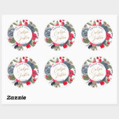 Rustiek Elegant Winter Bloemen rood groen dank u Ronde Sticker (Vel)