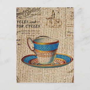 Rustiek Engels Country Tea Party Blauwe theekop Uitnodiging Briefkaart