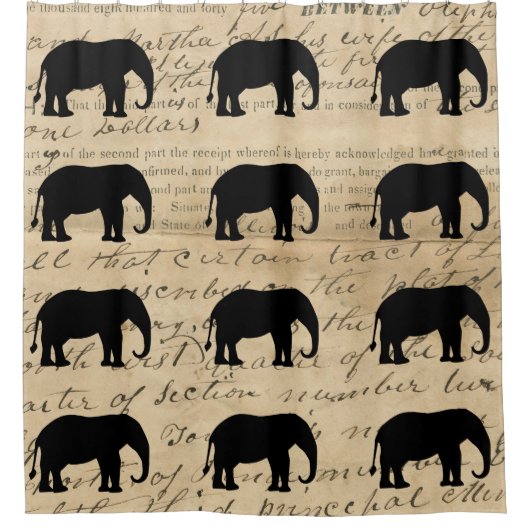 Rustiek Ephemera Deed Elephant Silhouette uit 1840 Douchegordijn (Voorkant)