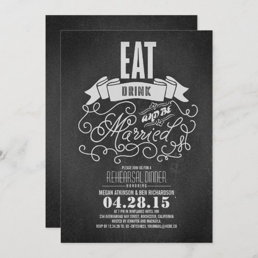 Rustiek eten drink en getrouwd zijn repetitie dine kaart (Voorkant / Achterkant)
