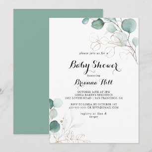 Rustiek Eucalyptus Goud Bloemen Baby shower Kaart