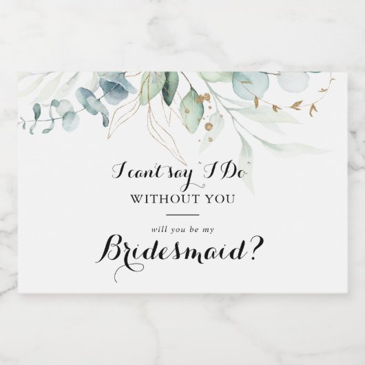 Rustiek Eucalyptus Goud Bloemen Bruidsmeisje Voors Sparkling Wijnetiket (Enkel label)