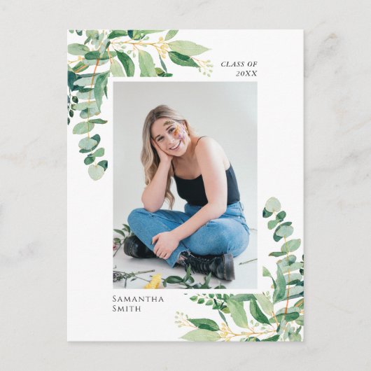 Rustiek eucalyptus groen eenvoudig foto Afstuderen Aankondigingskaart (Voorkant)