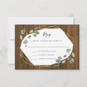 rustiek eucalyptusgroen geometrische bruiloft RSVP kaartje