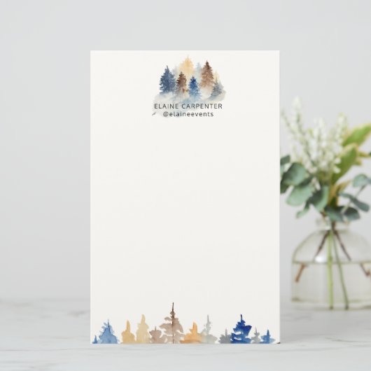 Rustiek Evergreen Trees Monogram Papier Papier (Staand voorkant)