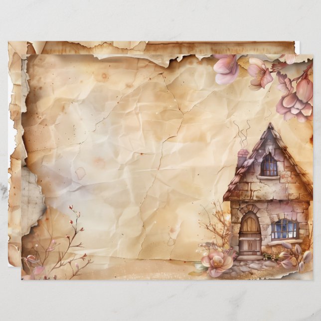 Rustiek Fairy Home  Scrapbook Journal Paper (Voorkant / Achterkant)