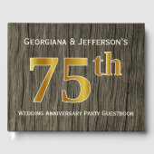 Rustiek, Faux Gold 75e bruiloft Jubileum Party Gastenboek (Voorkant)