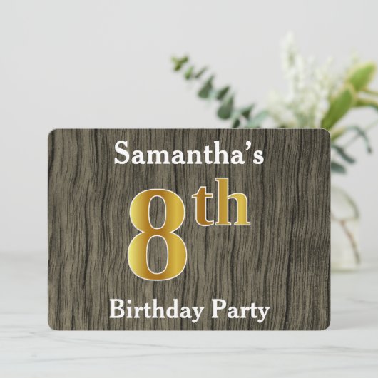 Rustiek, Faux Gold 8e verjaardagsfeestje; aangepas Kaart (Staand voorkant)