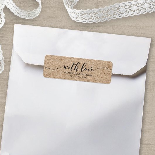 Rustiek Faux Kraft Script Met Liefde Bruiloft Favo Etiket