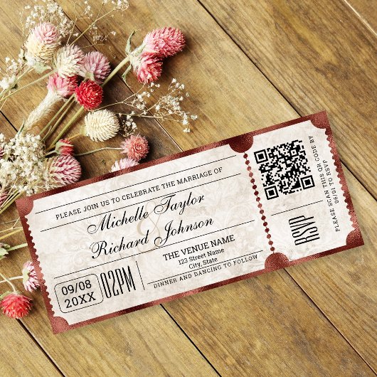 Rustiek Film Ticket met RSVP QR Code Kaart