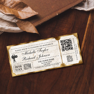 Rustiek  Film Ticket met RSVP QR Code Kaart