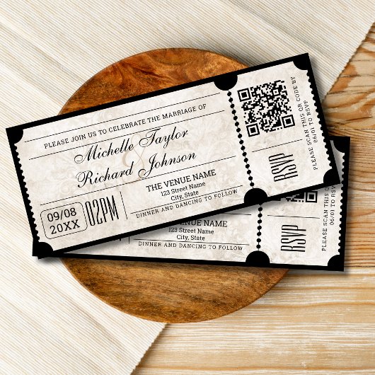 Rustiek  Film Ticket met RSVP QR Code Kaart