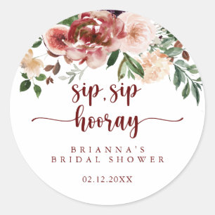 Rustiek Floral Sip Hooray Vrijgezellenfeest Ronde Sticker