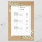 Rustiek Foliage 2 Zijdelings Service Menu Prijslij (Achterkant)