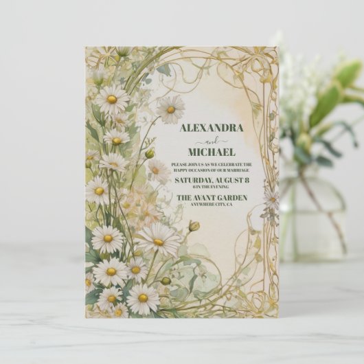 Rustiek Gebied van Daisies Bruiloft Kaart (Staand voorkant)