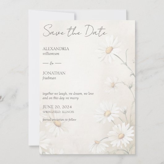 Rustiek Gebied van Daisies Bruiloft Save The Date (Voorkant)