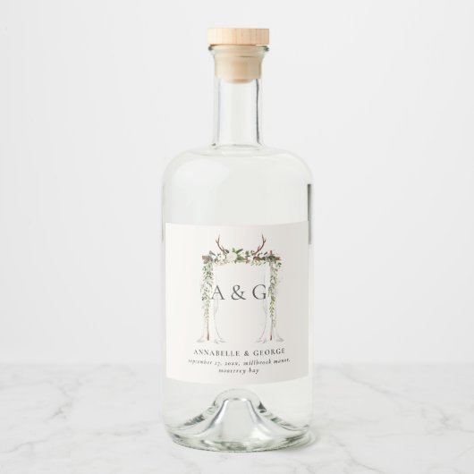 Rustiek gebladerte wit bloemenstadium bladerdak br likeurfles etiket (Voorkant)