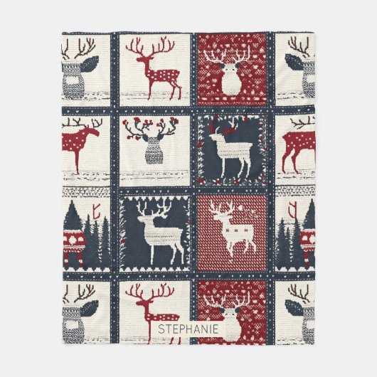 Rustiek gebreid patchwork patroon | Noords Fleece Deken (Voorkant)