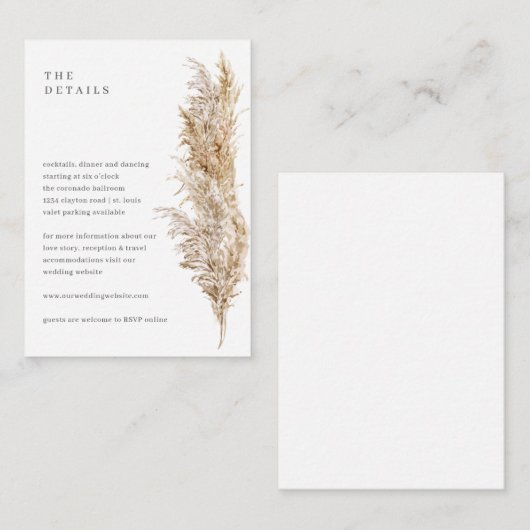 Rustiek gedroogd gras Pampas Details Informatiekaartje (Voorkant / Achterkant)