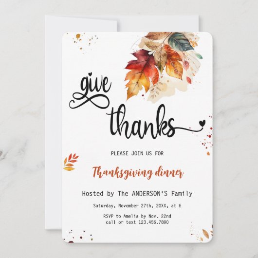 Rustiek Geef Bedankt Herfst Thanksgiving Diner Kaart (Voorkant)