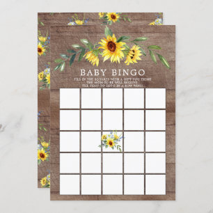 Rustiek Geel Zonnebloem BINGO Baby shower spel Kaart