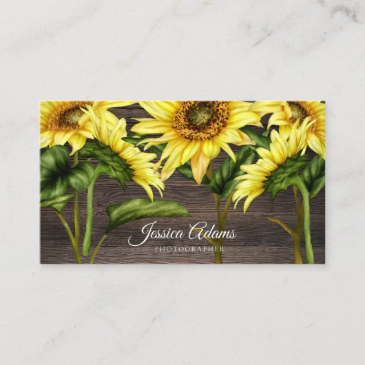 Rustiek Geel Zonnebloem Waterverf Houten Visitekaartje (Voorkant)