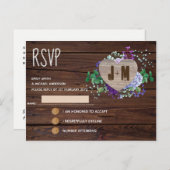 Rustiek Gegraveerd Houten Hart Monogram Bloem Herf Uitnodiging Briefkaart (Voorkant / Achterkant)