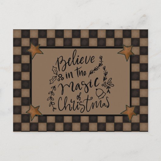 Rustiek Geloof In De Magie Van Het Kerstscript Feestdagenkaart (Voorkant)