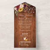Rustiek Gemengde Bloemen Hout String Lights Weddin All In One Uitnodiging (Binnen)