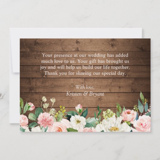 Rustiek Geometrisch Lijst en Blush Bloemen Bruilof Bedankkaart (Achterkant)