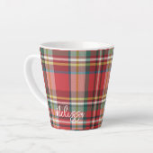 Rustiek geruit gepersonaliseerd script kerst latte mok (Linkerhoek)