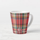 Rustiek geruit gepersonaliseerd script kerst latte mok (Rechterhoek)