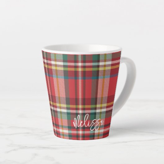 Rustiek geruit gepersonaliseerd script kerst latte mok (Rechterhoek)