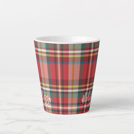 Rustiek geruit gepersonaliseerd script kerst latte mok (Voorkant)