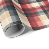 Rustiek geruit in grijs rood tan ivoor cadeaupapier (Rol Hoek)