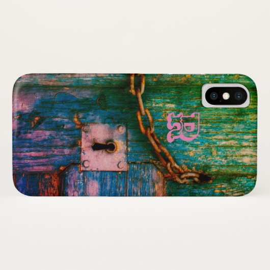 Rustiek geschilderd hout sleutelgat ketting blauw Case-Mate iPhone case (Achterkant (horizontaal))