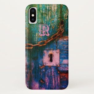 Rustiek geschilderd hout sleutelgat ketting blauw  iPhone x hoesje