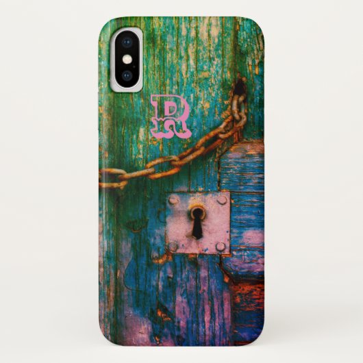 Rustiek geschilderd hout sleutelgat ketting blauw Case-Mate iPhone case (Achterkant)