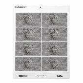 Rustiek Gesneden Berk Hart Monogram Water Fles Etiket (Full Sheet)