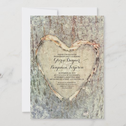 Rustiek gesneden hartboom  verlovingsfeest kaart (Voorkant)